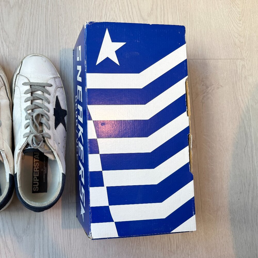 Golden Goose White Leather Sneakers with Navy Star - Picture 5 of 7